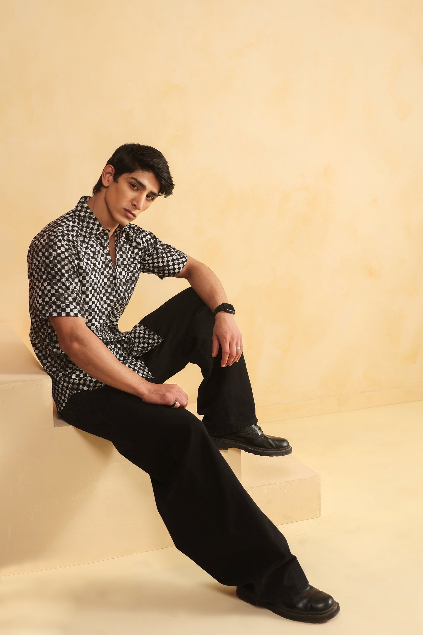 Black checks regular fit shirt