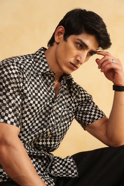 Black checks regular fit shirt