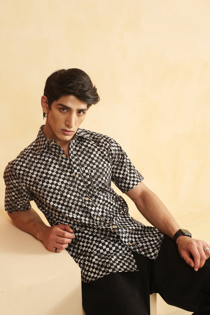 Black checks regular fit shirt