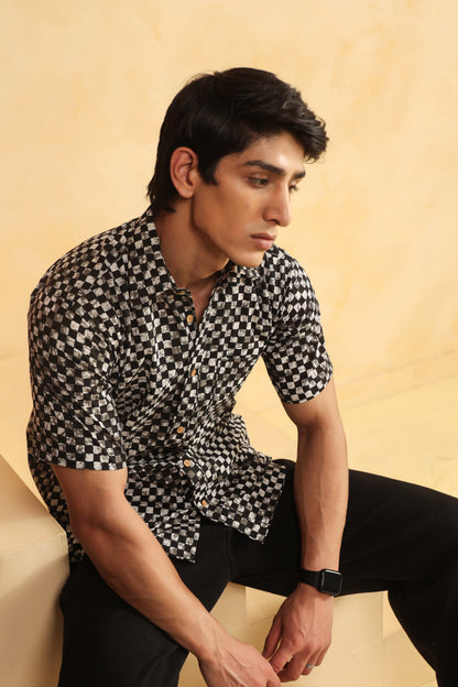 Black checks regular fit shirt