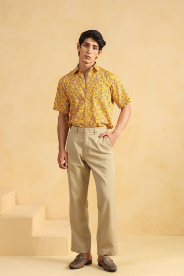 Yellow Cotton Half Sleeve Shirt