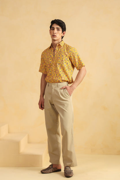 Yellow Cotton Half Sleeve Shirt