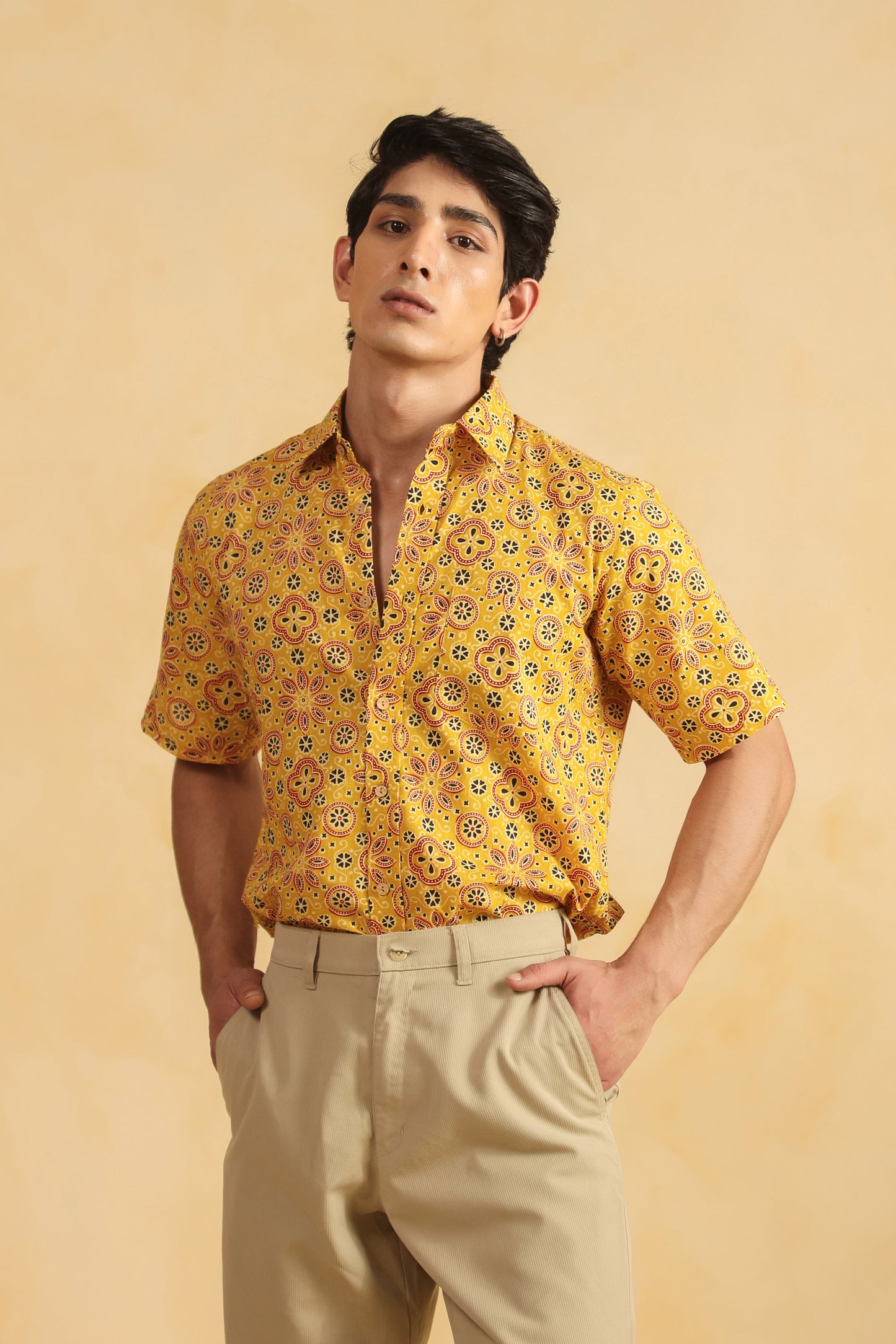 Yellow Cotton Half Sleeve Shirt