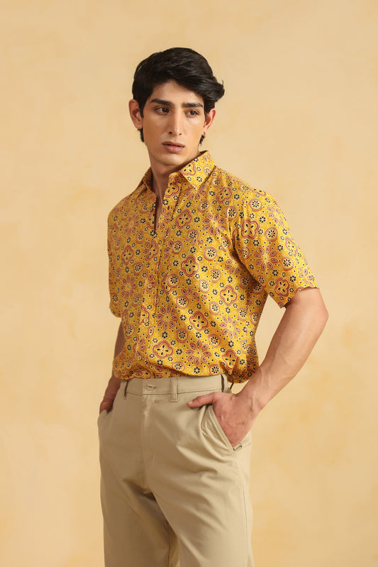 Yellow Cotton Half Sleeve Shirt