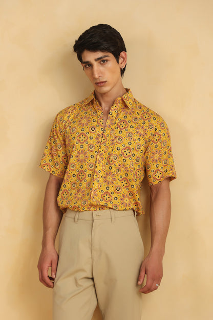 Yellow Cotton Half Sleeve Shirt