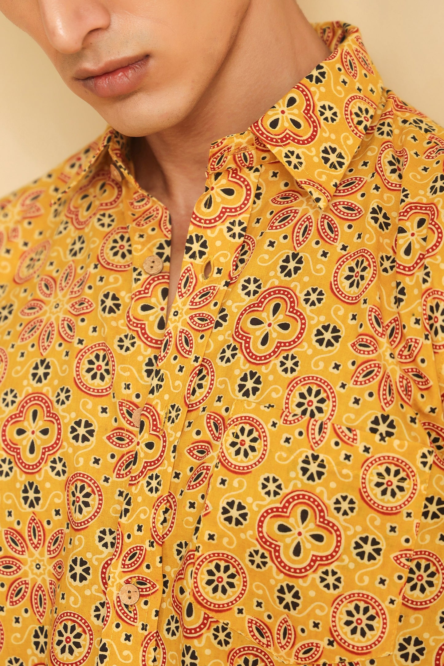 Yellow Cotton Half Sleeve Shirt