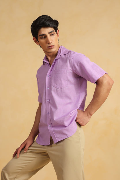 Purple Linen Blend Half sleeve shirt