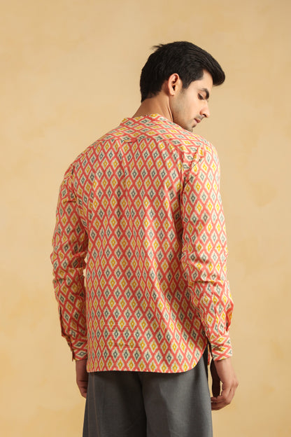 Peach Printed Cotton Shirt Kurta