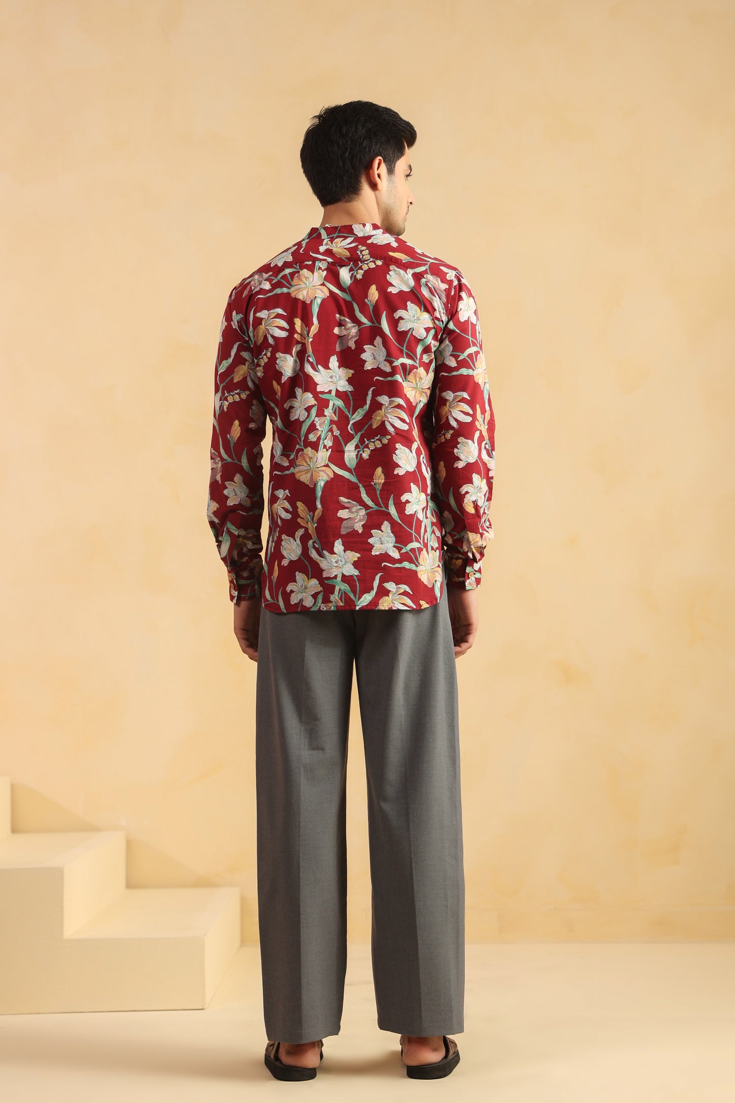 Red Floral Cotton Shirt Kurta