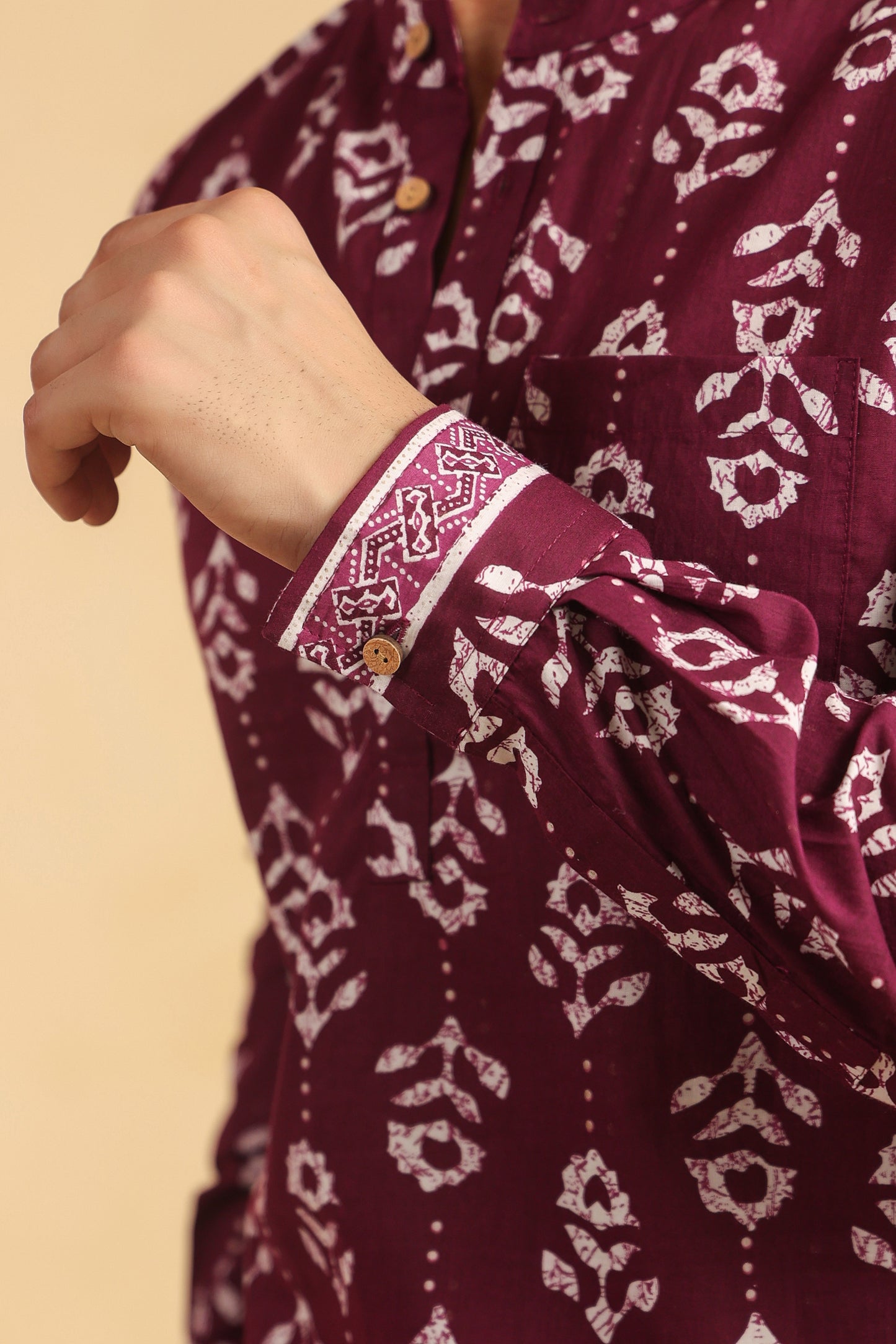 Wine Printed Cotton Shirt Kurta