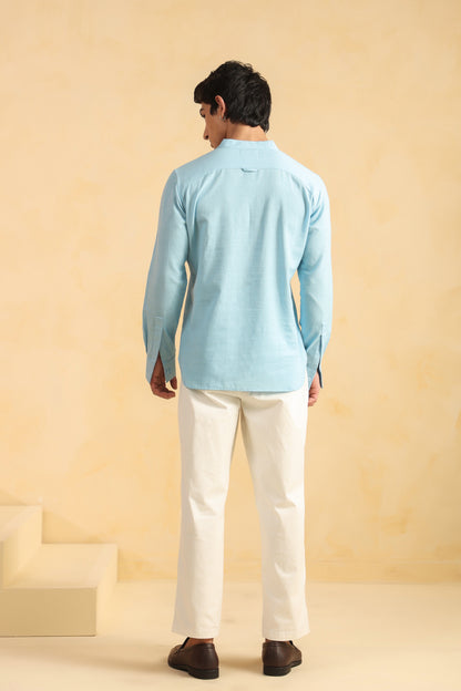Ice blue linen blend shirt kurta