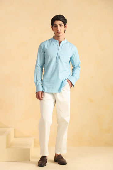 Ice blue linen blend shirt kurta