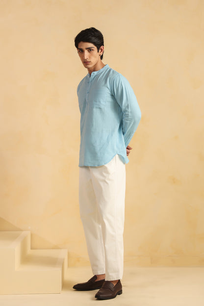 Ice blue linen blend shirt kurta