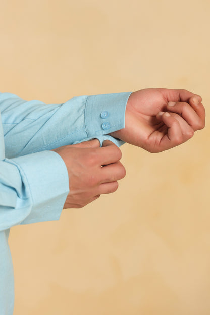 Ice blue linen blend shirt kurta