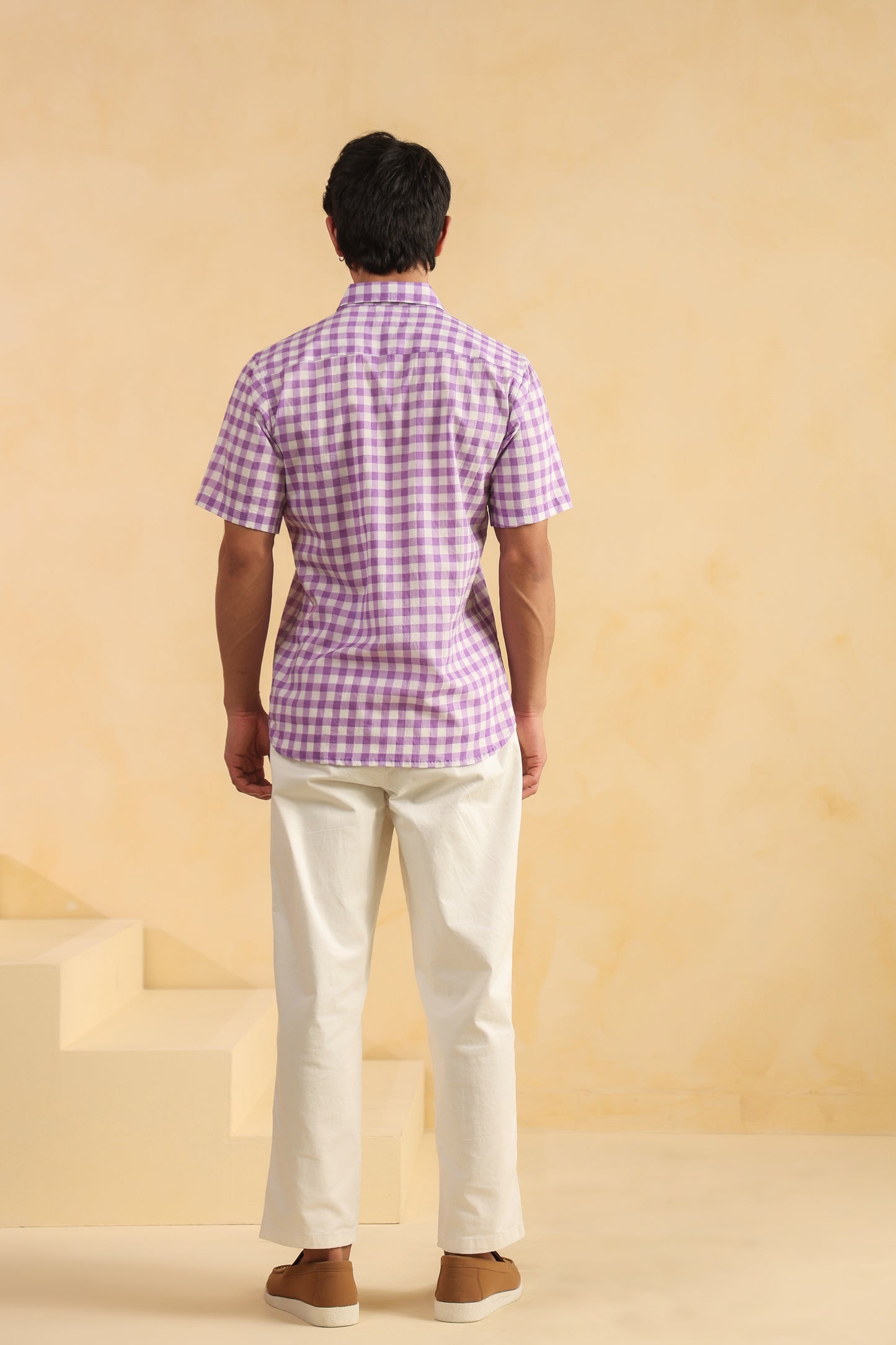 Purple checks half sleeve shirt