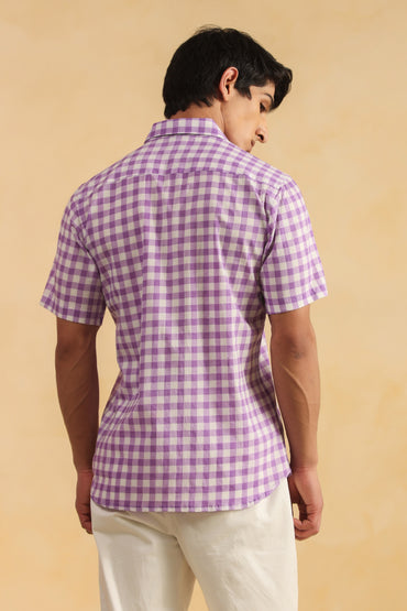 Purple checks half sleeve shirt