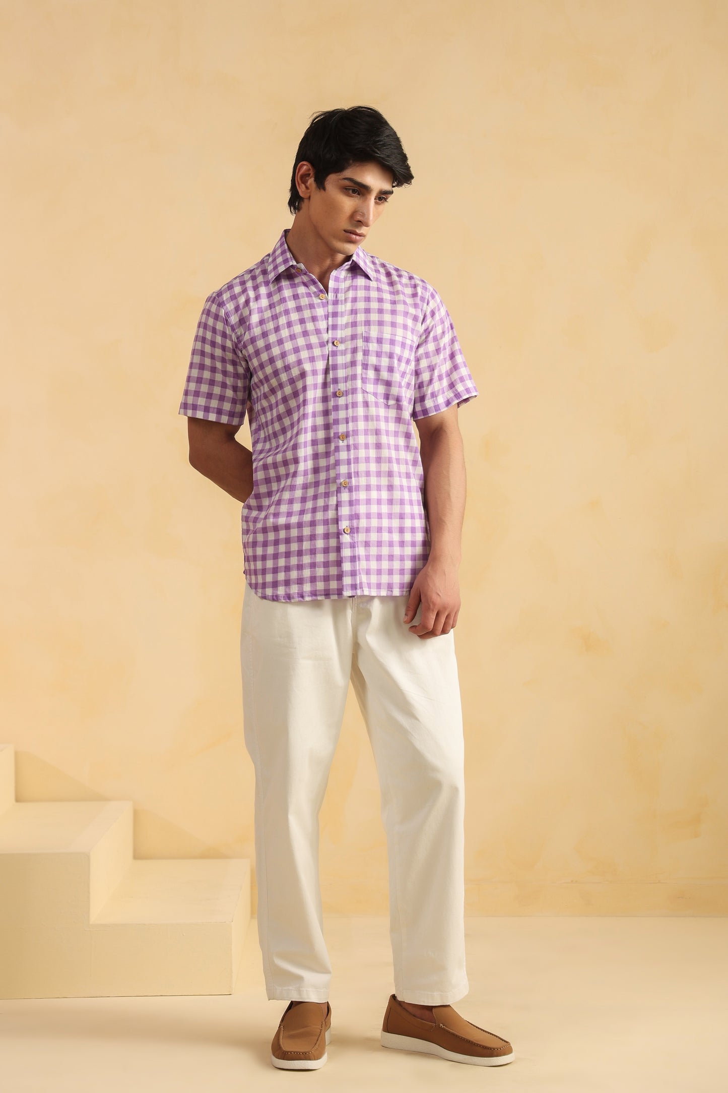 Purple checks half sleeve shirt