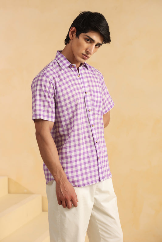 Purple checks half sleeve shirt