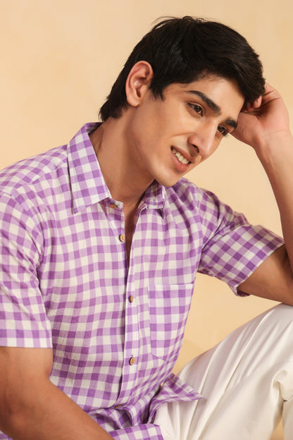 Purple checks half sleeve shirt