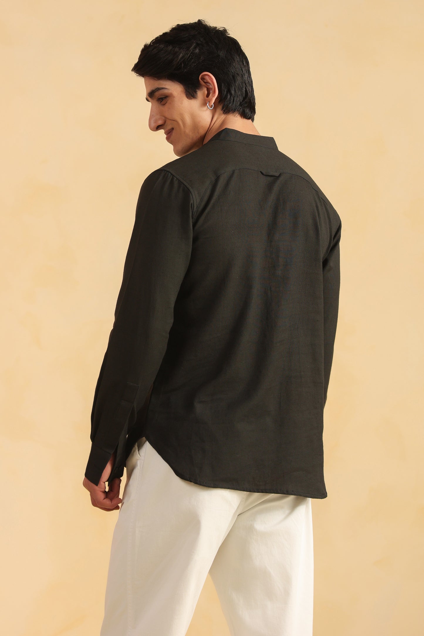 Black linen blend shirt kurta