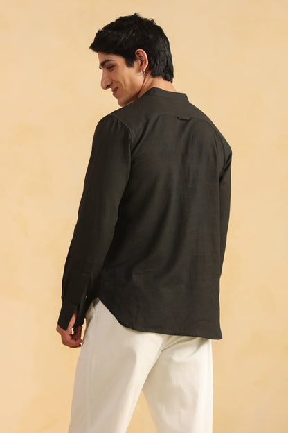 Black linen blend shirt kurta