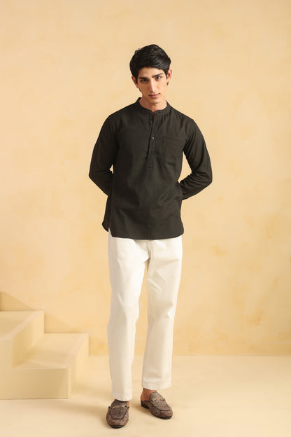Black linen blend shirt kurta