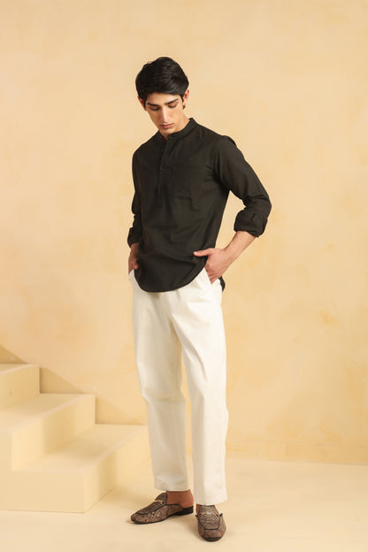 Black linen blend shirt kurta