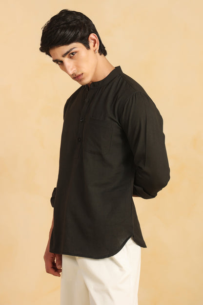 Black linen blend shirt kurta