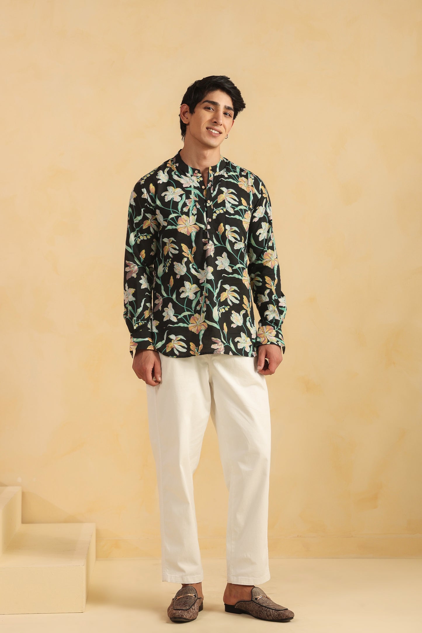 Black Floral Full sleeve kurta shirt
