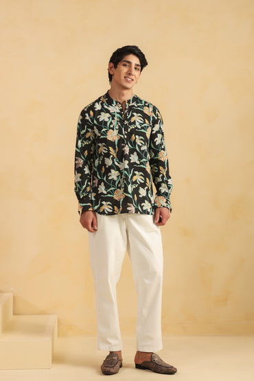Black Floral Full sleeve kurta shirt