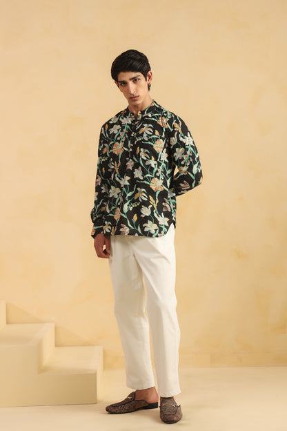 Black Floral Full sleeve kurta shirt