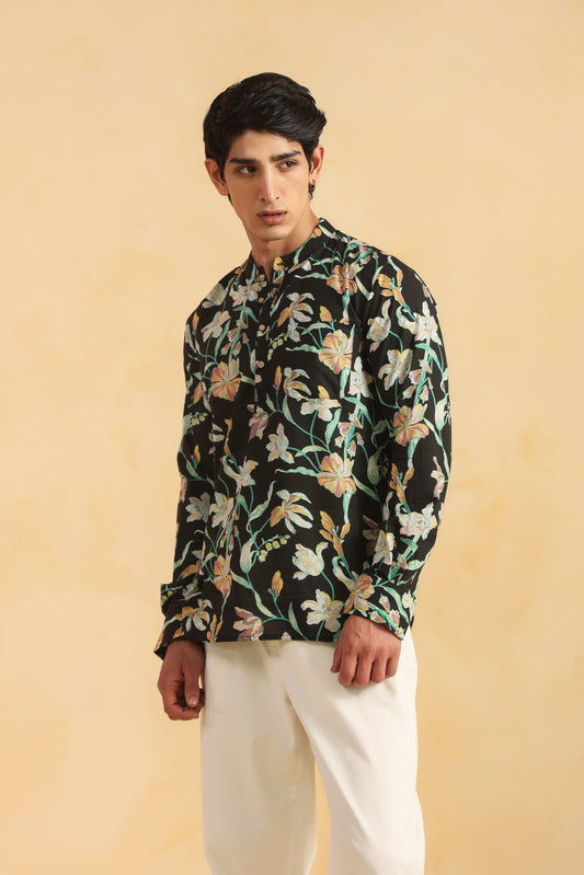 Black Floral Full sleeve kurta shirt