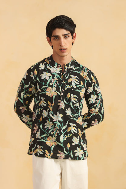 Black Floral Full sleeve kurta shirt