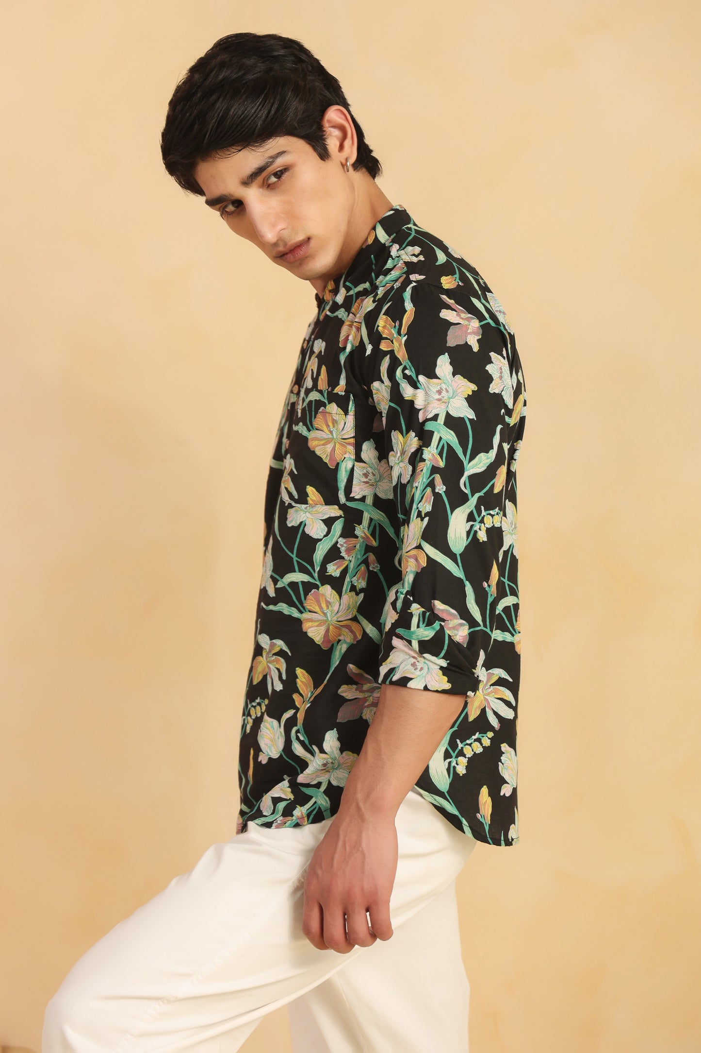 Black Floral Full sleeve kurta shirt