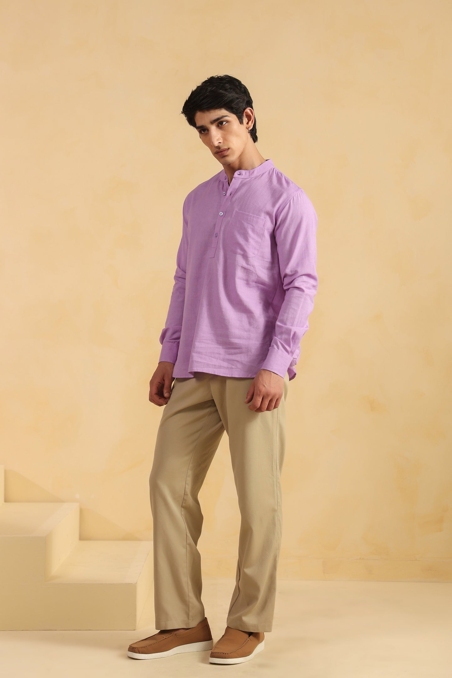 Purple Linen blend shirt kurta