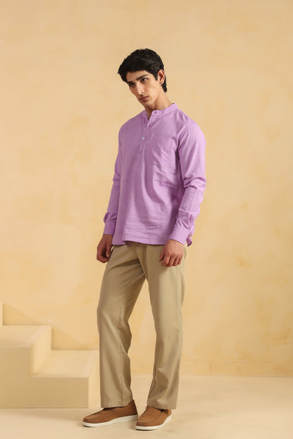 Purple Linen blend shirt kurta