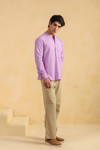 Purple Linen blend shirt kurta