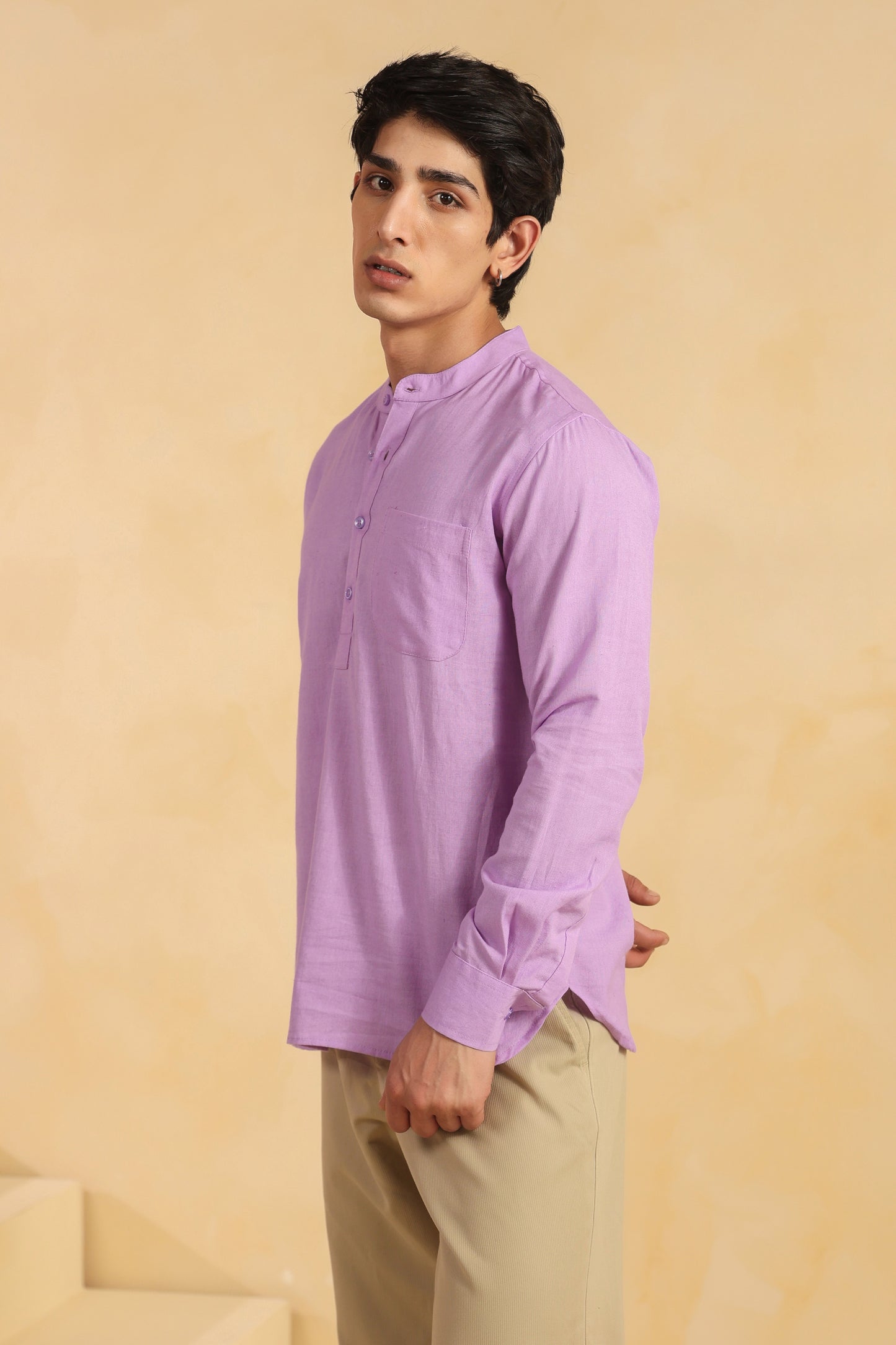 Purple Linen blend shirt kurta