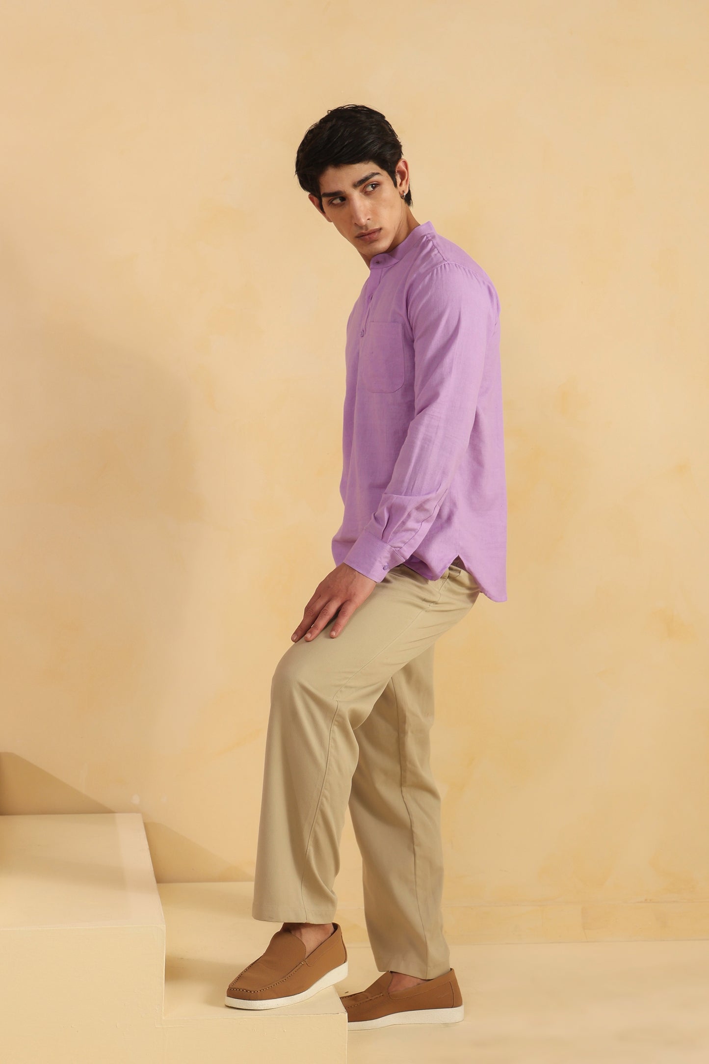 Purple Linen blend shirt kurta