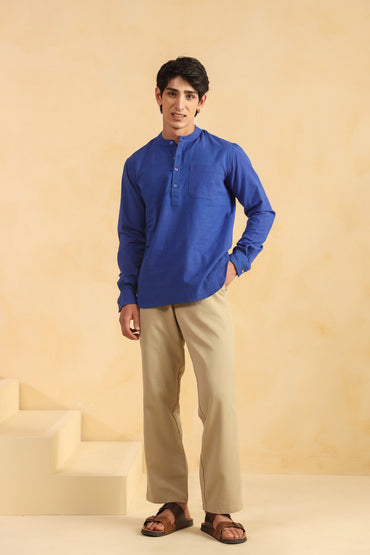 Blue Linen Blend Shirt Kurta