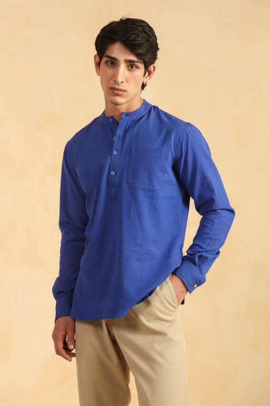 Blue Linen Blend Shirt Kurta