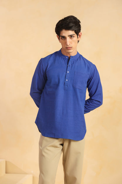 Blue Linen Blend Shirt Kurta