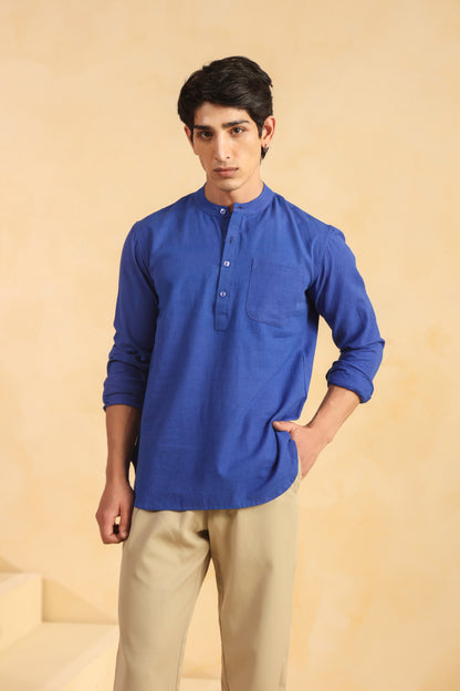 Blue Linen Blend Shirt Kurta