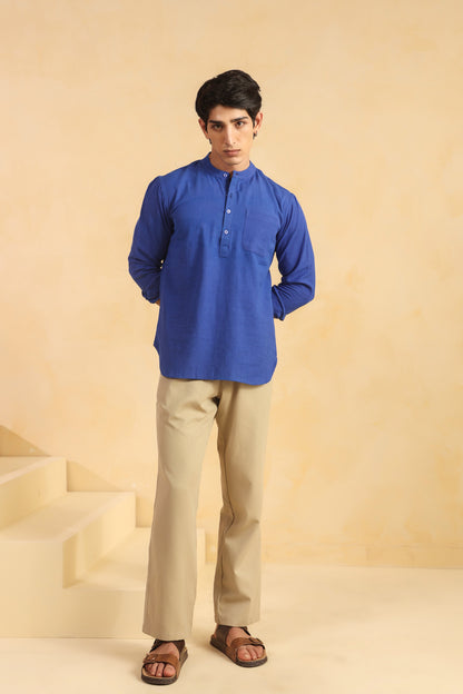 Blue Linen Blend Shirt Kurta