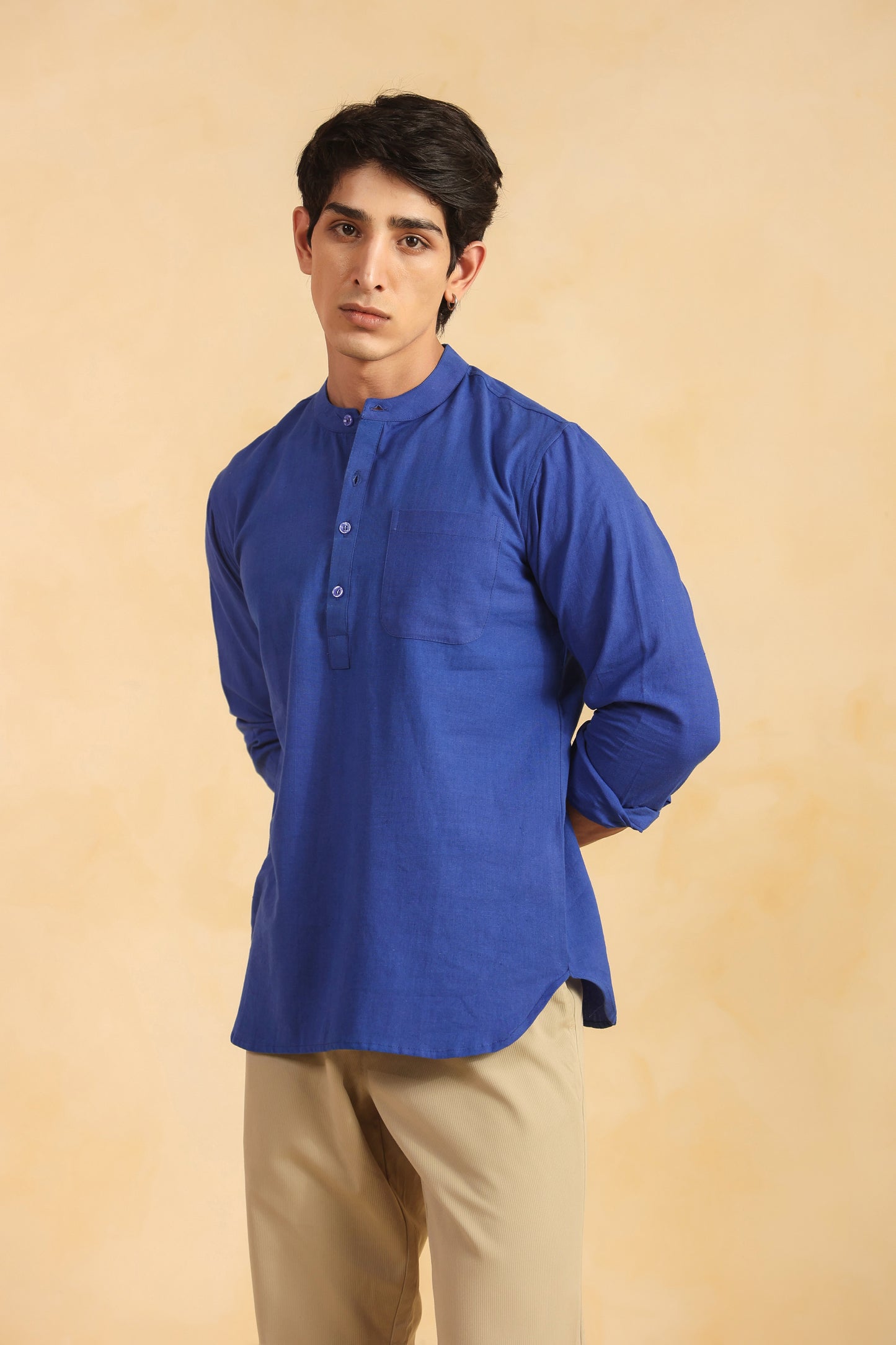 Blue Linen Blend Shirt Kurta