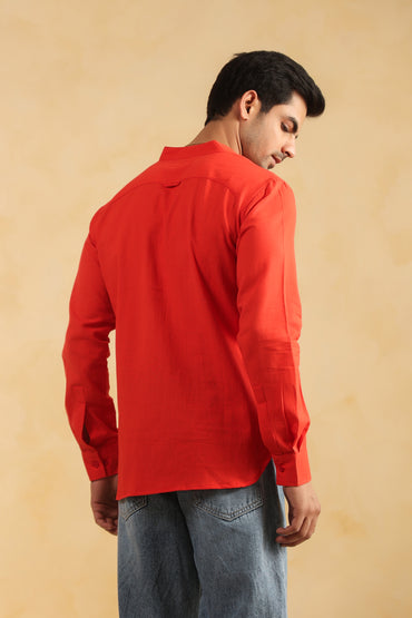 Red Linen blend Shirt Kurta