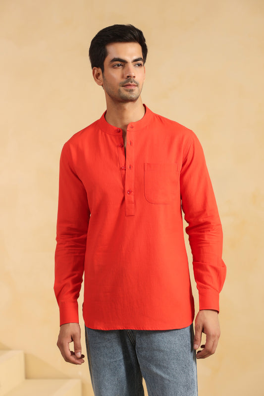 Red Linen blend Shirt Kurta