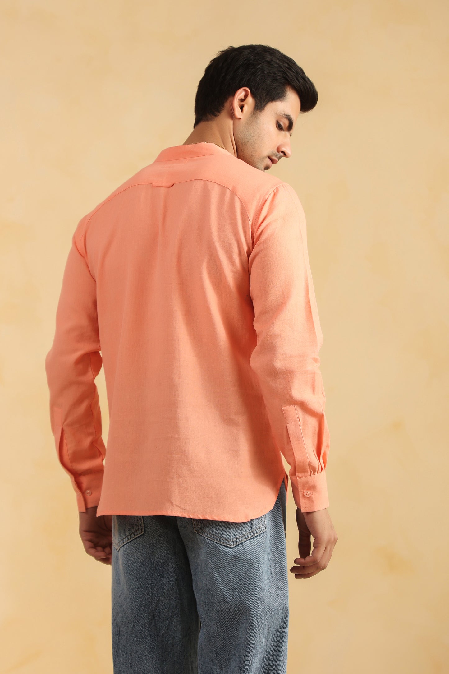 Peach linen blend shirt kurta