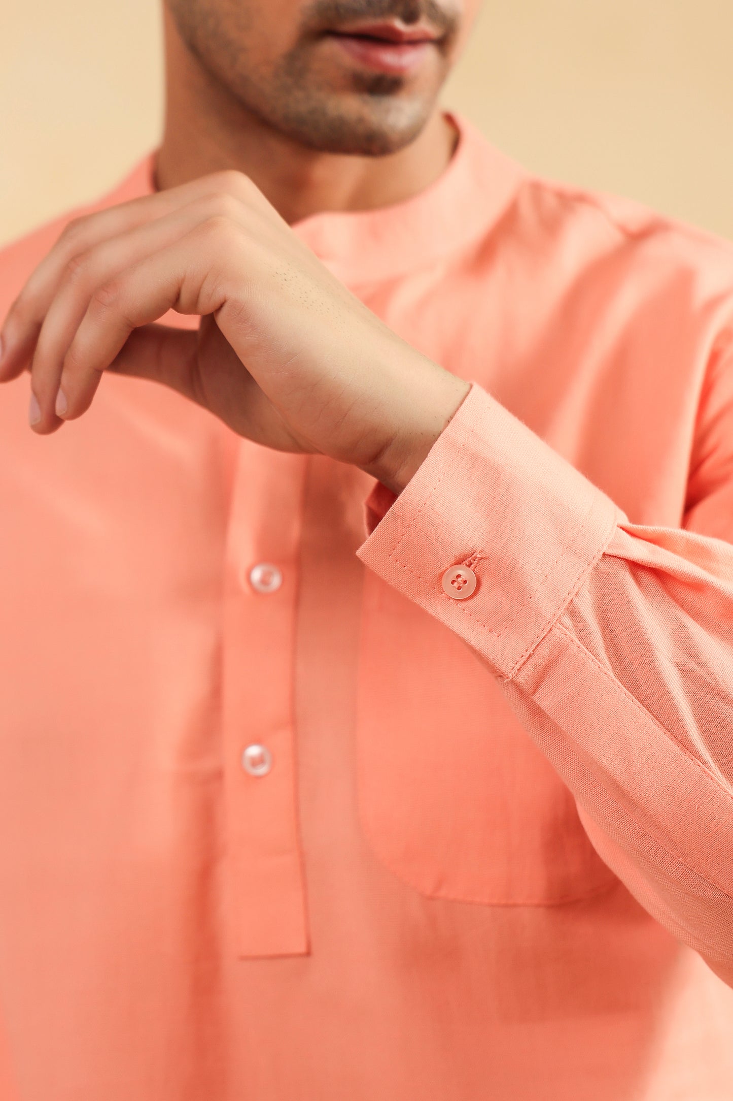 Peach linen blend shirt kurta
