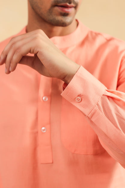 Peach linen blend shirt kurta